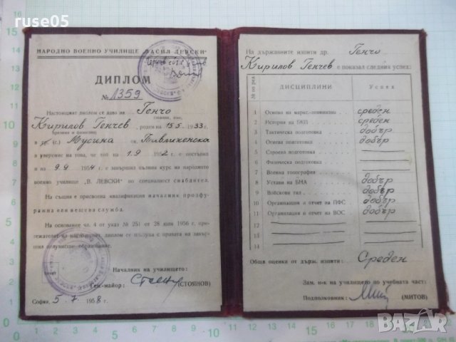 Диплом от народно военно училище "Васил Левски", снимка 2 - Други ценни предмети - 26715350
