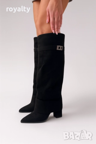 Ботуши на ток - черен велур