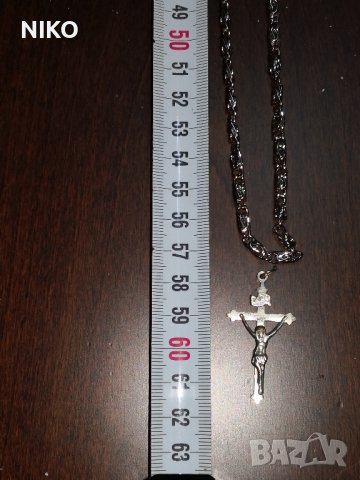 Продавам, Старинен сребърен кръст  с Исус - разпятие Христово с 2 сребърни синджира, снимка 6 - Колиета, медальони, синджири - 33013340