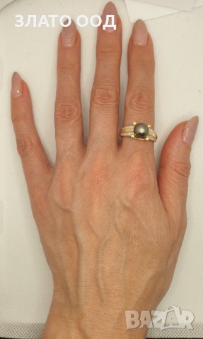 Златни пръстени с естествени перли и диаманти  -18К, снимка 4 - Пръстени - 39790286