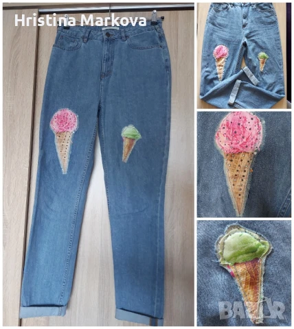 Дънки с апликации сладоледи, снимка 1