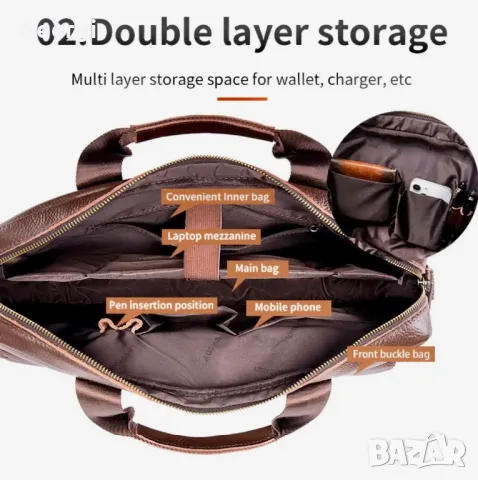 Луксозна Бизнес Чанта (куфарче за лаптоп 15”) Естествена кожа в Промоция!!, снимка 9 - Чанти - 49326371