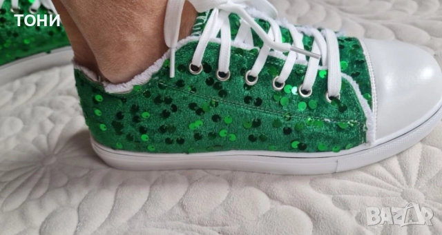 Зелени кецове с паети , снимка 4 - Кецове - 52307422