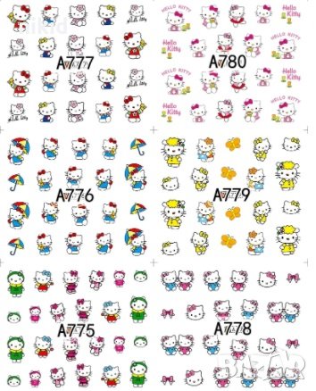 лист 12 в 1 HELLO KITTY Коте Кити слайдер татос ваденки водни стикери за нокти маникюр, снимка 3 - Продукти за маникюр - 32625707
