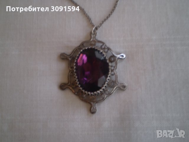 Арт Деко  посребрен медальон филигран лилав кристал  , снимка 6 - Други ценни предмети - 33105723