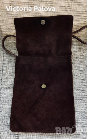 Кафява чанта естествен велур, снимка 3 - Чанти - 51737281