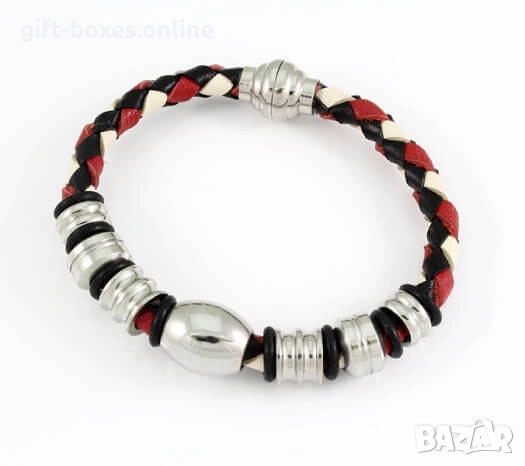 Гривна от еко кожа и полирана стомана