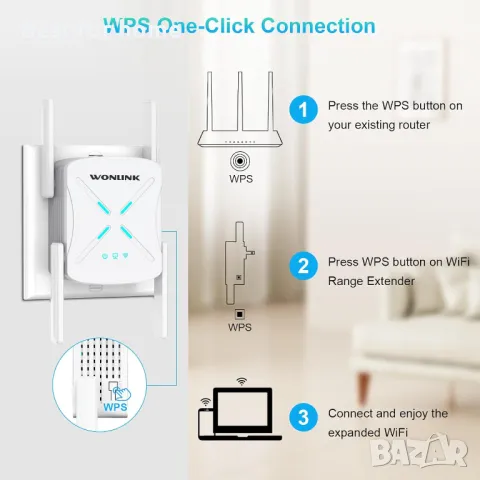 WiFi екстендър- усилвател на сигнала  WONLINK, снимка 4 - Друга електроника - 49750976