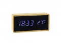 Часовник от истински бамбук - LED сензор за звук, аларма, температура, снимка 3