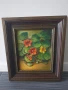 45х38см/малка картина масло върху платно/натюрморт цветя/латинки/1982/дървена рамка, снимка 1