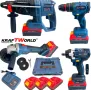 Комплект Акумулаторни Безчеткови Машини 4в1 от Kraftworld Ъглошлайф,Гайковерт,Винтоверт и Перфоратор, снимка 1