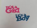 Хартиен елемент надпис it's a girl it's a boy скрапбук декорация - 2 бр , снимка 1 - Други - 37874246