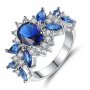 Сребърен пръстен със сини сапфири, снимка 1 - Пръстени - 32502443