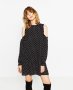 Zara polka dot dress с голи рамене, снимка 1 - Рокли - 38337451