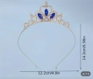 Златиста корона венец диадема със сини камъчета и сърце тиара дамска детска, снимка 2