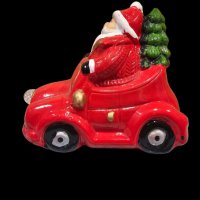 Коледна декорация Дядо Коледа с червена кола и светещи фарове, снимка 2 - Декорация за дома - 42975038