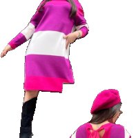 -50% Ефектна рокля, фино плетиво, интересен гръб, розово рае, снимка 1 - Рокли - 43702466