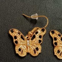 Позлатени обеци " Пеперуда "  , снимка 2 - Обеци - 40533227