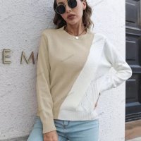 Дамски контрастен пуловер с кръгло деколте и дълъг ръкав, 3цвята - 023, снимка 10 - Блузи с дълъг ръкав и пуловери - 39096481