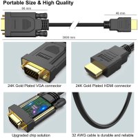 Benfei HDMI към VGA, мъжко към мъжко, позлатени конектори, 3 метра , снимка 2 - Кабели и адаптери - 40249319