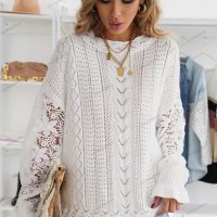 Дамски пуловер с дълъг ръкав с изрязани венчелистчета, 2цвята - 023, снимка 2 - Блузи с дълъг ръкав и пуловери - 39343278