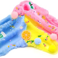 Комплект Fluffy Cloud Slime Kit, 3 бр. слайм за деца, с розови праскови, жълт лимон и синьо лате, снимка 7 - Пластелини, моделини и пясъци - 43170217