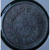 5 франка 1949, Франция, снимка 1 - Нумизматика и бонистика - 28435285