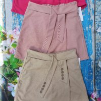 пола - панталон дамски с висока талия цвят пудря, снимка 1 - Къси панталони и бермуди - 36804039
