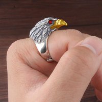 Масивен сребърен пръстен орел с рубини, снимка 5 - Пръстени - 34818852