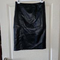 Нова елегантна кожена черна  пола под коляното миди midi дължина размер XL ХЛ, снимка 2 - Поли - 43296049