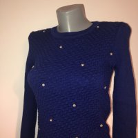 Син пуловер с камъни , снимка 1 - Блузи с дълъг ръкав и пуловери - 34971126