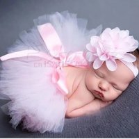 Светло бебешко розова туту пола пачка поличка лента с пандела за глава за бебе фотосесия фото декор, снимка 1 - Комплекти за бебе - 28158046