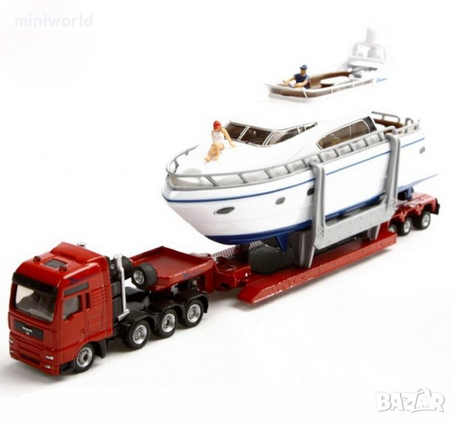 MAN транспортен на яхта, heavy haulage transporter with yacht - мащаб 1:87 на SIKU, снимка 1