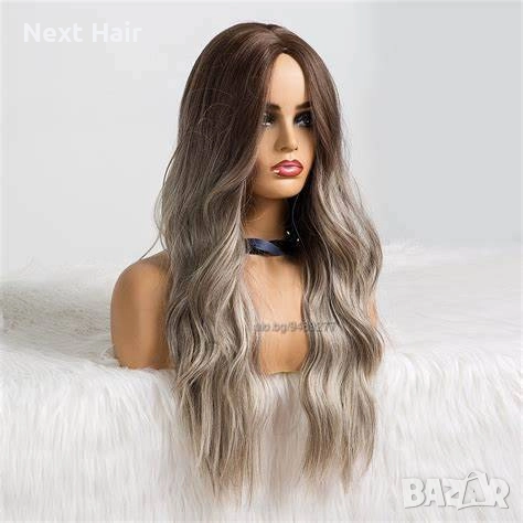 Омбре чуплива перука с пепеляви краища и кафеви корени на път, снимка 1