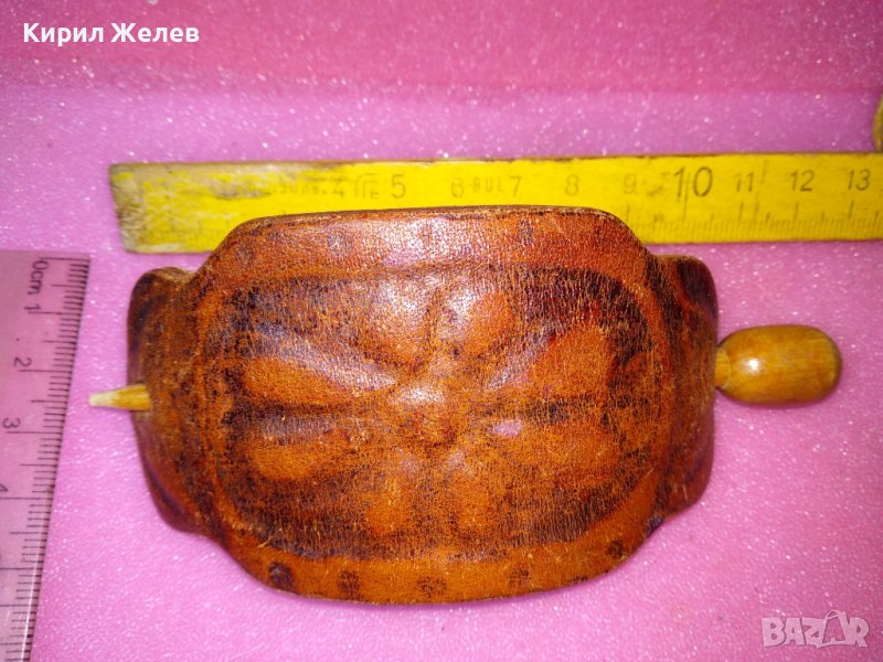 СТАРА РЕТРО ШНОЛА от ЕСТЕСТВЕНА ЩАВЕНА ОРНАМЕНТИРАНА КОЖА и ДЪРВО - СБХ РЪЧНА АРТ ИЗРАБОТКА 42823, снимка 1