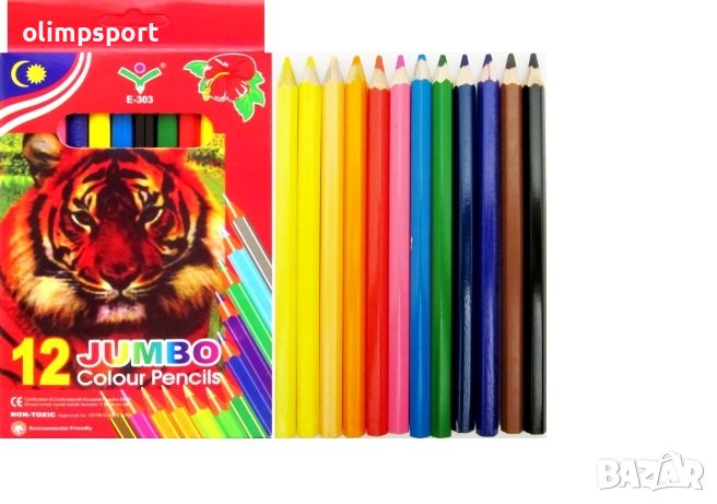 Моливи 12цв. Джъмбо 5мм графит (120046) Комплектът се състои от 12 наситени,плътни и ярки цвята, снимка 1