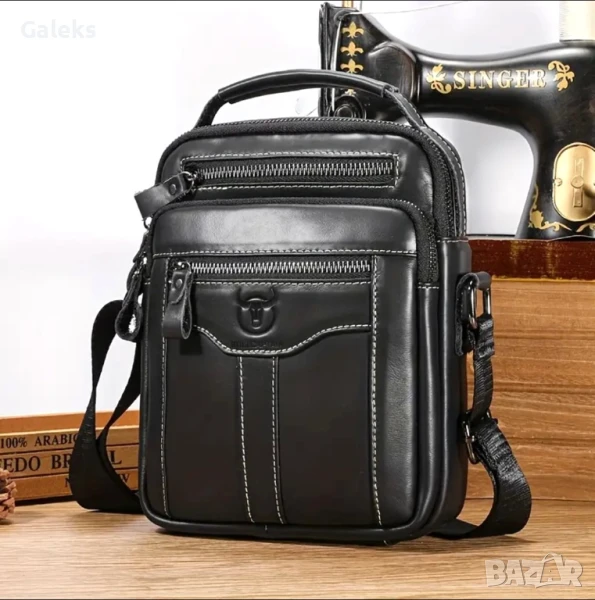 Мъжка елегантна кожена чанта Bullcaptain /Черна естест. кожа!, снимка 1