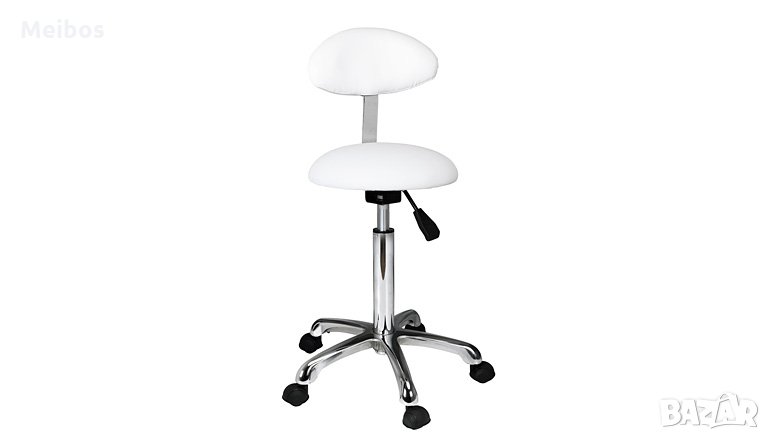 Козметичен/фризьорски стол - табуретка с облегалка Practi+ 54/74 см - бяла, снимка 1
