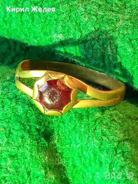 СТАРИНЕН СКЪПОЦЕНЕН БРОНЗОВ ПРЪСТЕН с ЕСТЕСТВЕН ГРАНАТ РЪЧНА МАЙСТОРСКА ИЗРАБОТКА - 19 ВЕК 27559, снимка 1