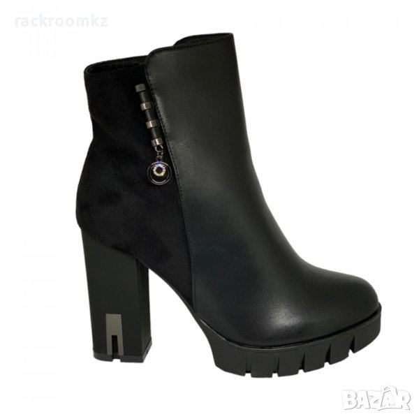 Елегантни дамски боти на висок стабилен ток в черен цвят модел: R54-3, снимка 1