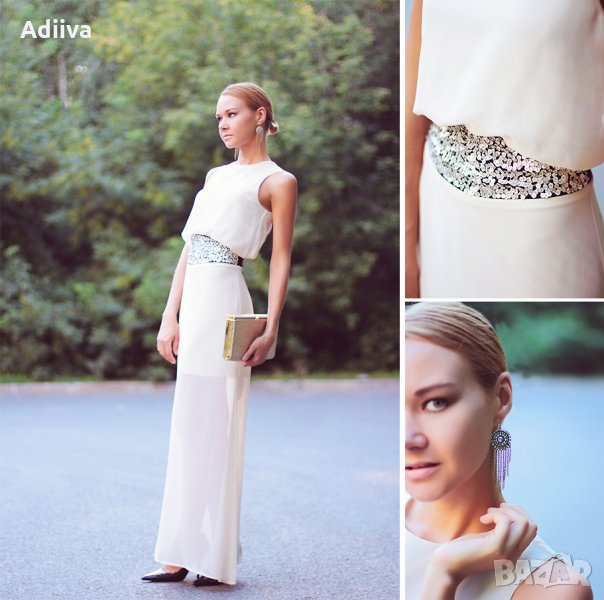 TFNC London Нова дълга рокля без ръкав с пайети шампанско , снимка 1