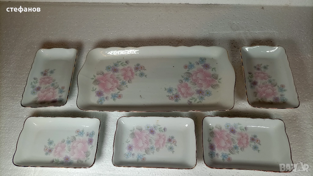 Комплектче за мезета, голяма и 5 малки, правоъгълни чинии, снимка 1