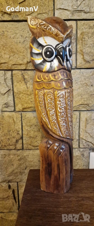 Голяма РЪЧНО РЕЗБОВАНА дървена фигура „Бухал“, снимка 1