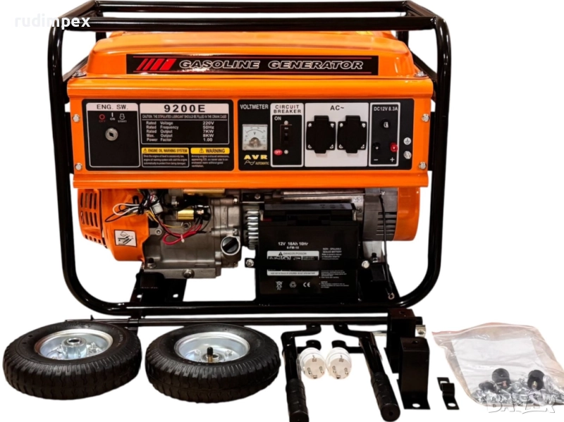 Генератор за ток 8 kW, бензинов, монофазен, AVR, електрически стартер, 100% медни намотки, с колела , снимка 1