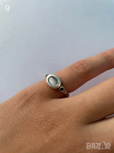 Сребърен пръстен с бял камък, проба 925 (8), снимка 1