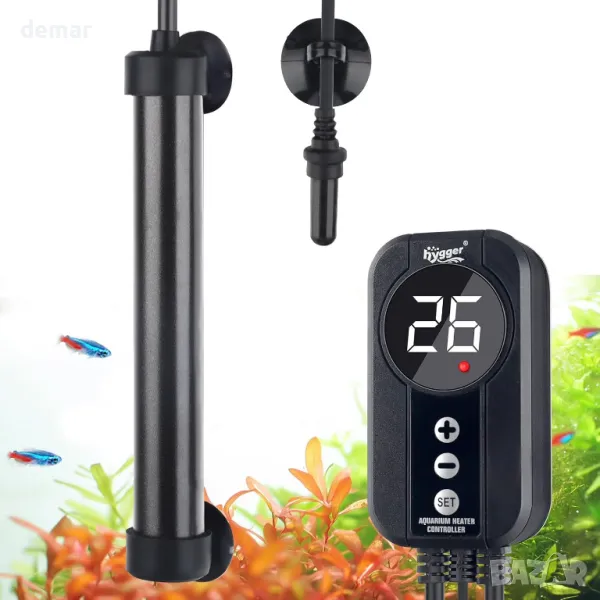 hygger Титаниев аквариумен нагревател, 200 W потопяем с цифров дисплей, за 114-152 литра аквариуми, снимка 1
