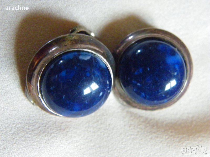 Стари канадски сребърни обици със содалит, снимка 1