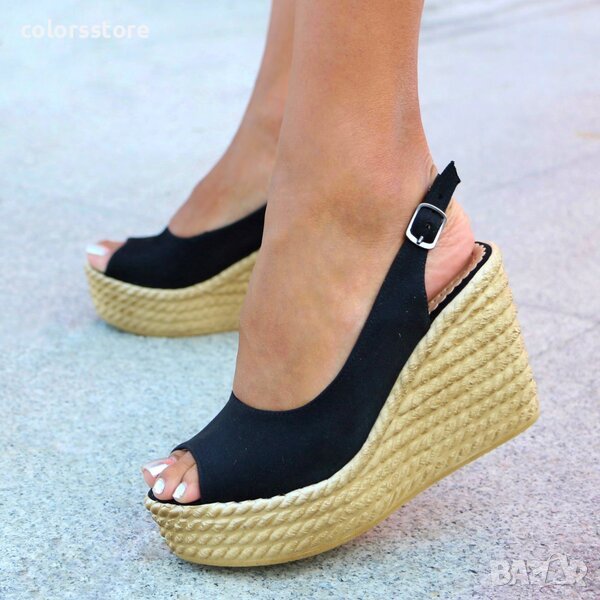 Сандали на платформа - черен велур - S535, снимка 1