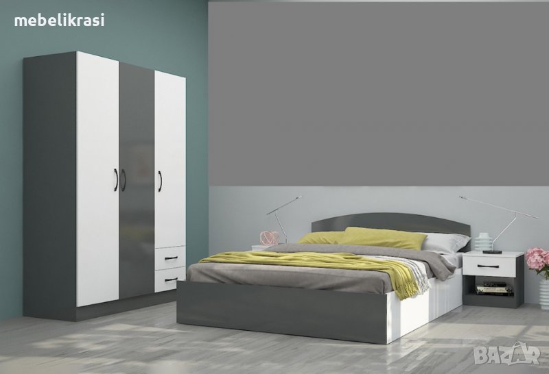 Спален комплект Аполо 2 - повдигащ механизъм, плавно затваряне, 140/190, Антрацит гланц/Бяло гланц, снимка 1