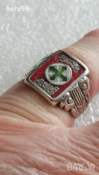 Много рядък сребърен фашистки пръстен с емайл, снимка 1